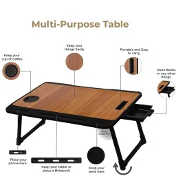 furnigully Foldable multipurpose Table Wood Portable Laptop Table image 3