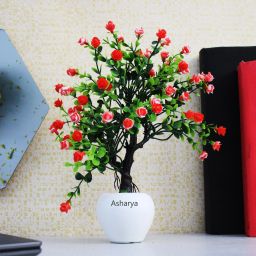Artificial Plants with Flowers | Timeless Elegance | Hight–1 foot for Home Décor Bonsai Artificial Plant with Pot-17