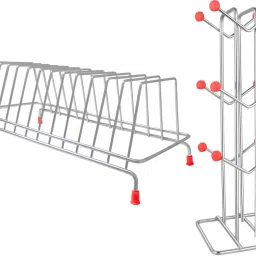 Plate Kitchen Rack Plate Stand Holder With V Cup Stand Holder Combo offer (Pack of 2) Steel-image-21