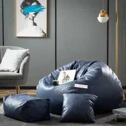 4XL Premium Imported Soft Vegan Leather Bean Bag with Rectangular Footrest & Cushion Bean Bag ChairWith Bean Filling-2