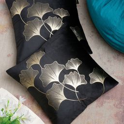 HOSTA HOMES Black & Silver Set of 2 Ethnic Motifs Velvet Square Cushion Covers image 1