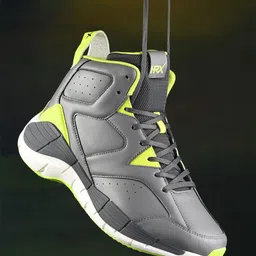 HRX by Hrithik Roshan Men Grey & Lime Green Rebound Mid Top Colourblocked Comfort Sneakers-picture-11