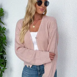 StyleCast Pink Ribbed V-Neck Cardigan Sweater-picture-30