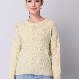 FabAlley White Cable Knit Embellished Long Sleeves Acrylic Pullover-picture-31