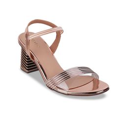 Metro Textured Open Toe Block Heels With Backstrap-14
