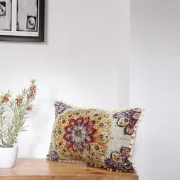 BLANC9 Cream-Coloured & Yellow Printed Rectangle Cushion Cover-20