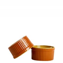 caffeine Yellow & Brown 2 Pieces Ceramic Microwave Safe Ramekin Bowls-10