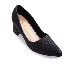 Bella Rosa Cane Textured Pointed Toe Block Pumps-56