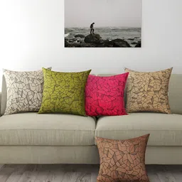 BIGGER FISH Pink & Green 5 Pieces Printed Square Cushion Covers-image-74