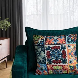 Tasseled Home Olive Green & Green Ethnic Motifs Velvet Square Cushion Cover-image-89