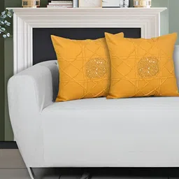 Ode & Cleo Yellow 2 Pieces Geometric Cotton Square Cushion Covers-image-6