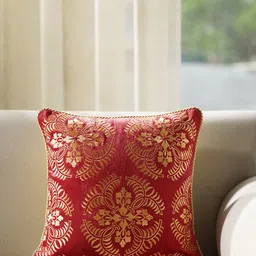 Pure Home and Living Red & Cream-Coloured Embroidered Square Cushion Cover-4