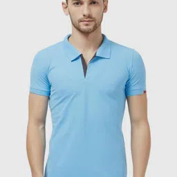 Status Quo Men Blue Polo Collar Slim Fit Cotton T-shirt-image-120