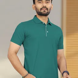 VeBNoR Men Solid Polo Collar Short Sleeves Slim Fit Casual T-shirt-image-62