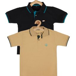 earth conscious Boys Black & Khaki Pack of 2 Cotton Polo Collar T-shirt-image-59