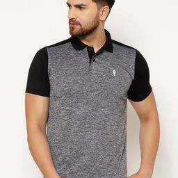 EPPE Men Grey Melange & Black Grindle Effect Polo Collar Training T-shirt-image-14