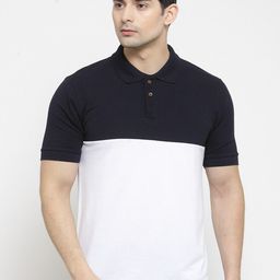 Kalt Men White & Black Colourblocked Polo Collar T-shirt-image-53