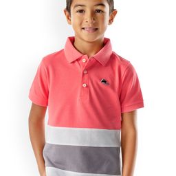 Cherry Crumble Unisex Kids Pink Colourblocked Polo Collar T-shirt-32