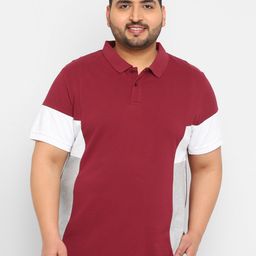 Urbano Plus Plus Size Colourblocked Polo Collar Cotton T-shirt-image-68