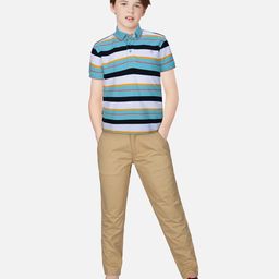 Gini and Jony Boys Blue & White Striped Polo Collar T-shirt-image-10
