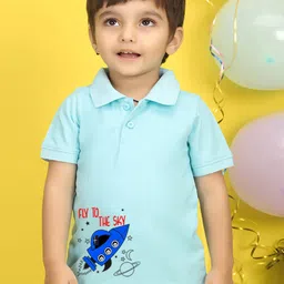 NUSYL Kids Green Typography Printed Polo Collar T-shirt-image-5