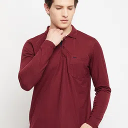 Adobe Men Burgundy Polo Collar T-shirt-image-60