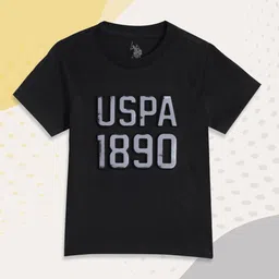 U S Polo Assn Kids Boys Black Embossed Brand Logo Pure Cotton T-shirt-57