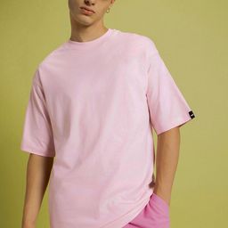 Bewakoof Pink Round Neck Short Sleeves Pure Cotton Oversized T-shirt-image-88
