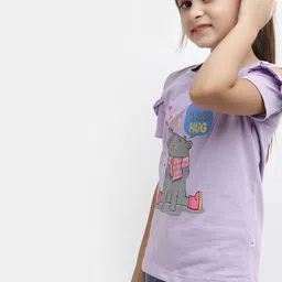 V-Mart Girls Humour And Comic Printed Cold Shoulder Cotton T-shirt-image-23