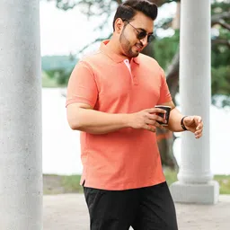 Sztori Plus Size Textured Polo Collar Pure Cotton T-shirt-picture-21