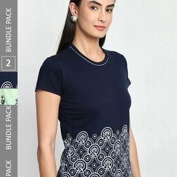 IndiWeaves Pack Of 2 Printed Pure Cotton T-shirt-image-4