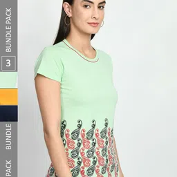IndiWeaves Pack Of 3 Printed Pure Cotton T-shirt-image-16