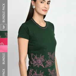 IndiWeaves Pack Of 3 Printed Pure Cotton T-shirt-image-74