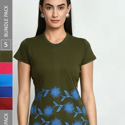 IndiWeaves Pack Of 5 Printed Pure Cotton T-shirt-image-11