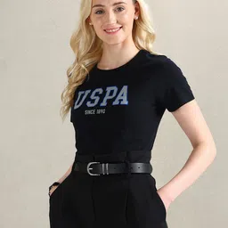 U.S. Polo Assn. Women Typography Printed Pure Cotton T-shirt-picture-17