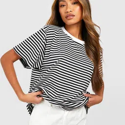 Boohoo Stripe Cotton T-shirt-image-83
