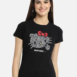 Fabflee Women Black Typography Printed Round Neck Cotton T-shirt-picture-52