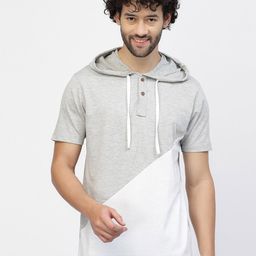 Kalt Colourblocked Hooded Casual Knitted Cotton T-shirt-image-53