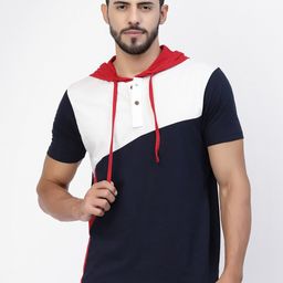 Kalt Colourblocked Hooded Short Sleeves Regular Fit Casual T-Shirt-image-4