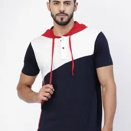 Kalt Colourblocked Hooded Short Sleeves Regular Fit Casual T-Shirt-image-5