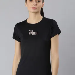 MKH Women Black Typography Printed Dri-FIT Sports T-shirt-image-93