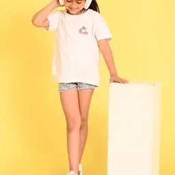 NUSYL Girls Graphic Printed Round Neck Longline Oversized T-shirt-image-82