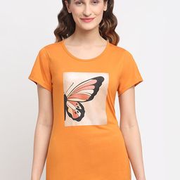 Kanvin Women Orange & Black Printed Lounge T-shirt-image-100