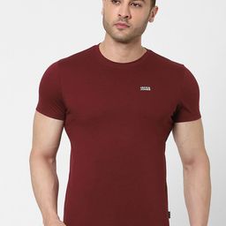 Jack & Jones Men Maroon Solid Cotton Lounge T-shirt-image-30