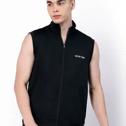 Kalt Mock Collar Sleeveless Zipper Fleece Front-Open Sweatshirt-picture-2