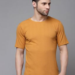 Rigo Men Mustard Cotton Casual T-shirt-image-4