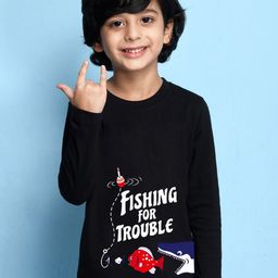 NUSYL Boys Black Typography Printed Cotton T-shirt-image-53