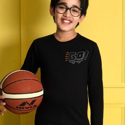 NUSYL Boys Black & Grey Typography Printed High Neck T-shirt-image-13