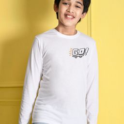 NUSYL Boys White Typography Printed T-shirt-image-99