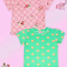 CUTECUMBER Girls Green & Peach-Coloured 2 Printed T-shirt-picture-11